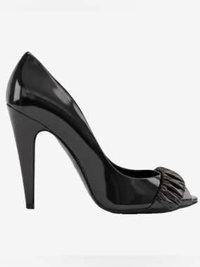 🛍️ Burberry Authentic Patent Leather Peep-Toe Heels with Ruched Detail Size 37.